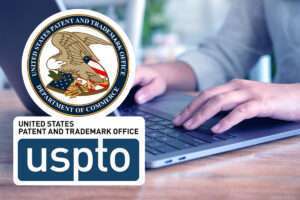 Laptop showing the USPTO logo, representing steps to trademark your business effectively.