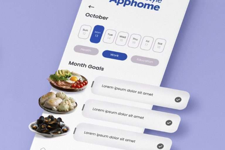 Image of a smartphone screen with a shopping app and a light purple background