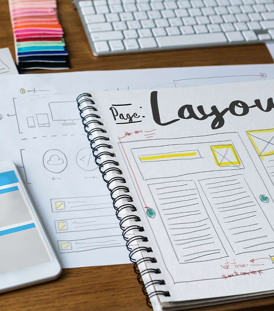 Showing steps to create a website layout with 911MYWEB Custom App Solutions branding.